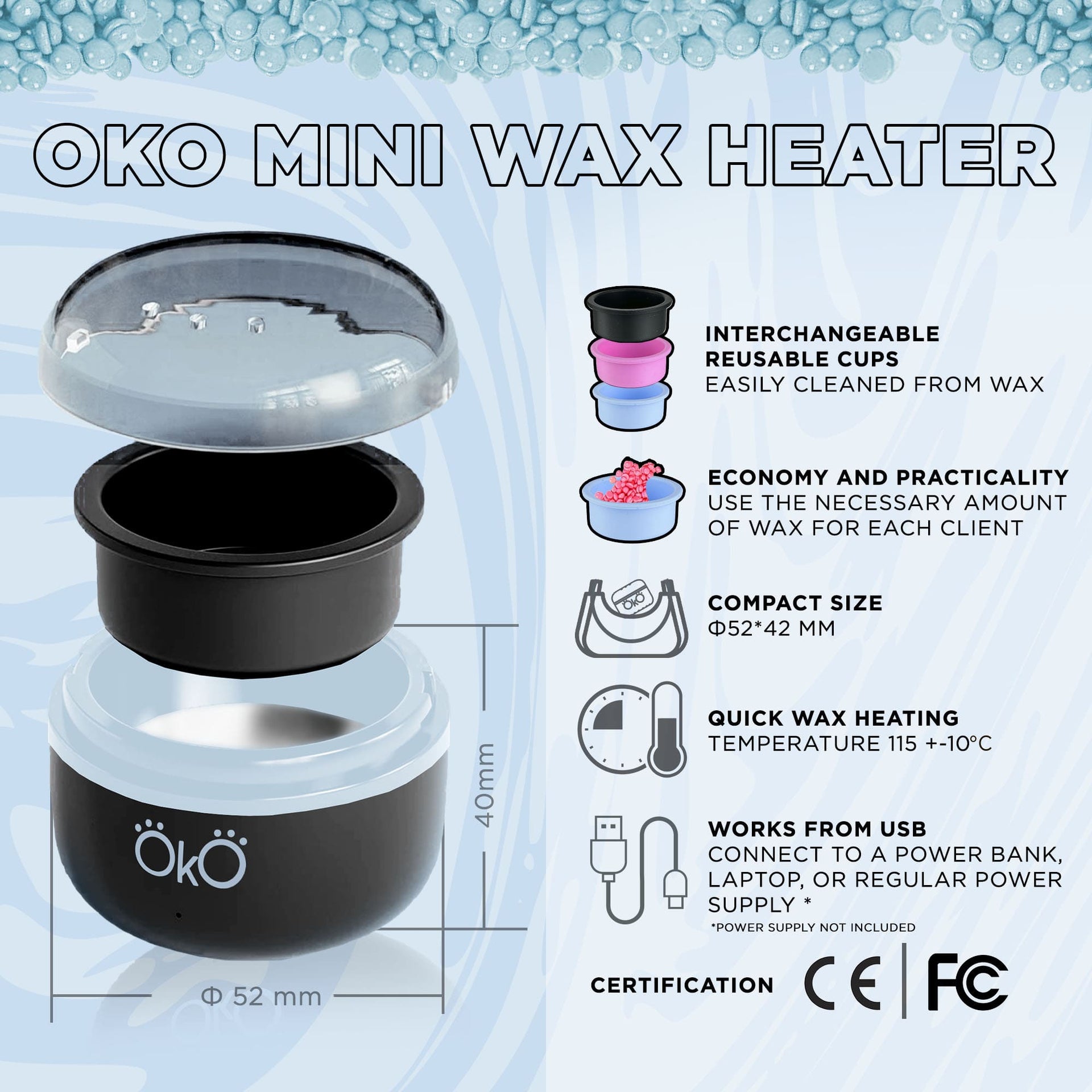 mini wax heater oko black