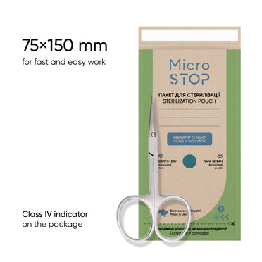 Пакеты для стерилизации Microstop Eco с индикатором класса 4, 75×150 мм, 100 шт.