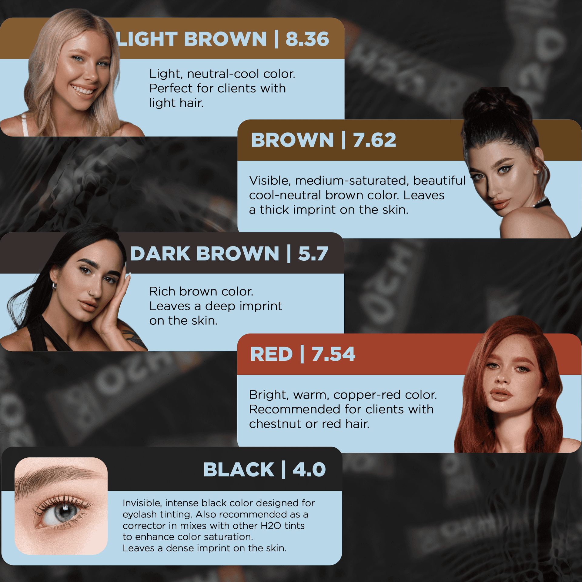 dye for eyebrow and eyelash h20 liquid hybrid tint red 7.54