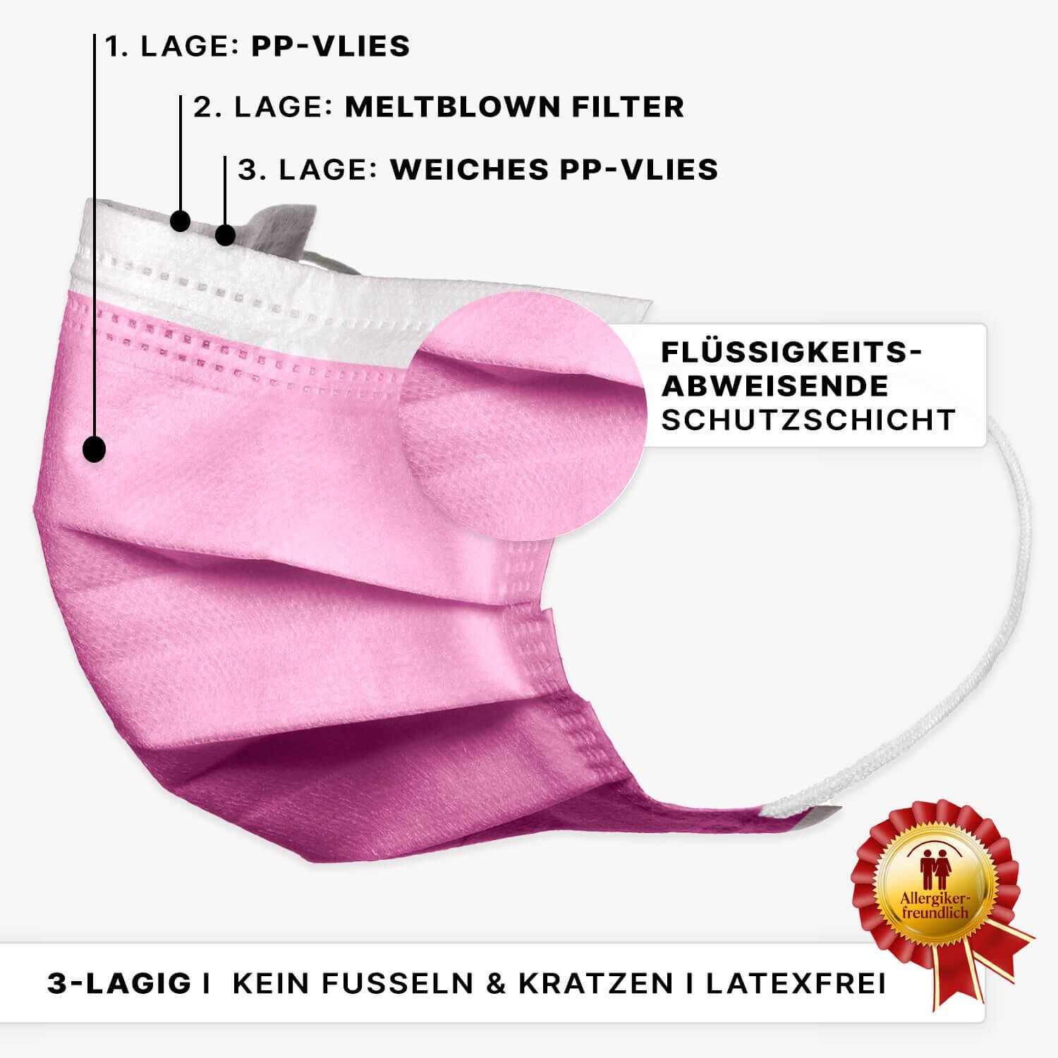 arnomed mundschutz typ iir op mundschutz mit gummiband i pink