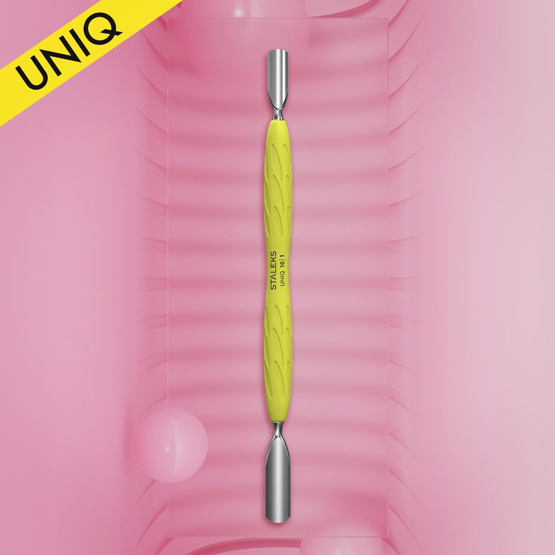 Manicure pusher Gummy with silicone handle UNIQ 10 TYPE 1 (rounded wide and rounded narrow pusher)