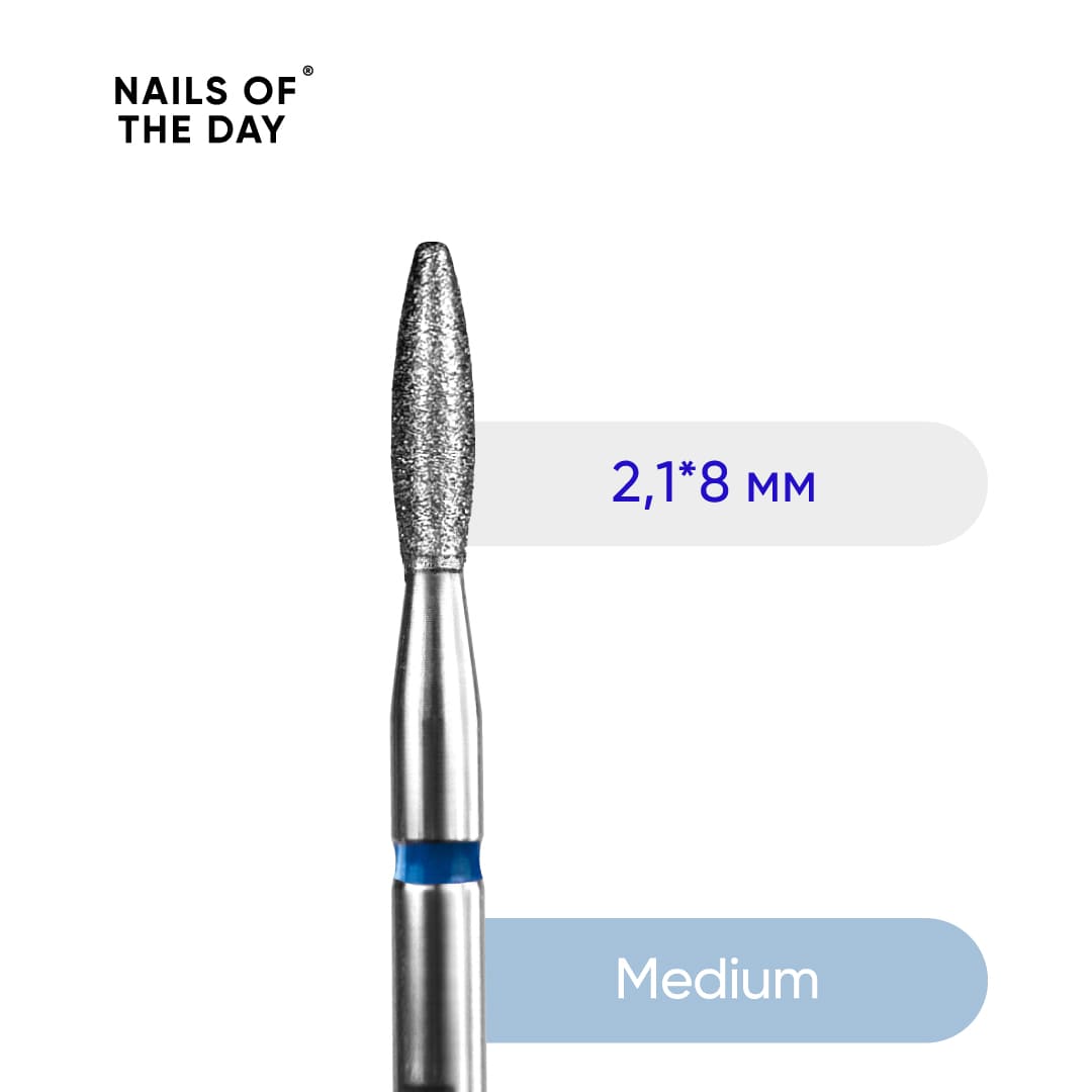 Nailsoftheday Diamond flame cutter 2.1*8 mm, blue (rounded nose)