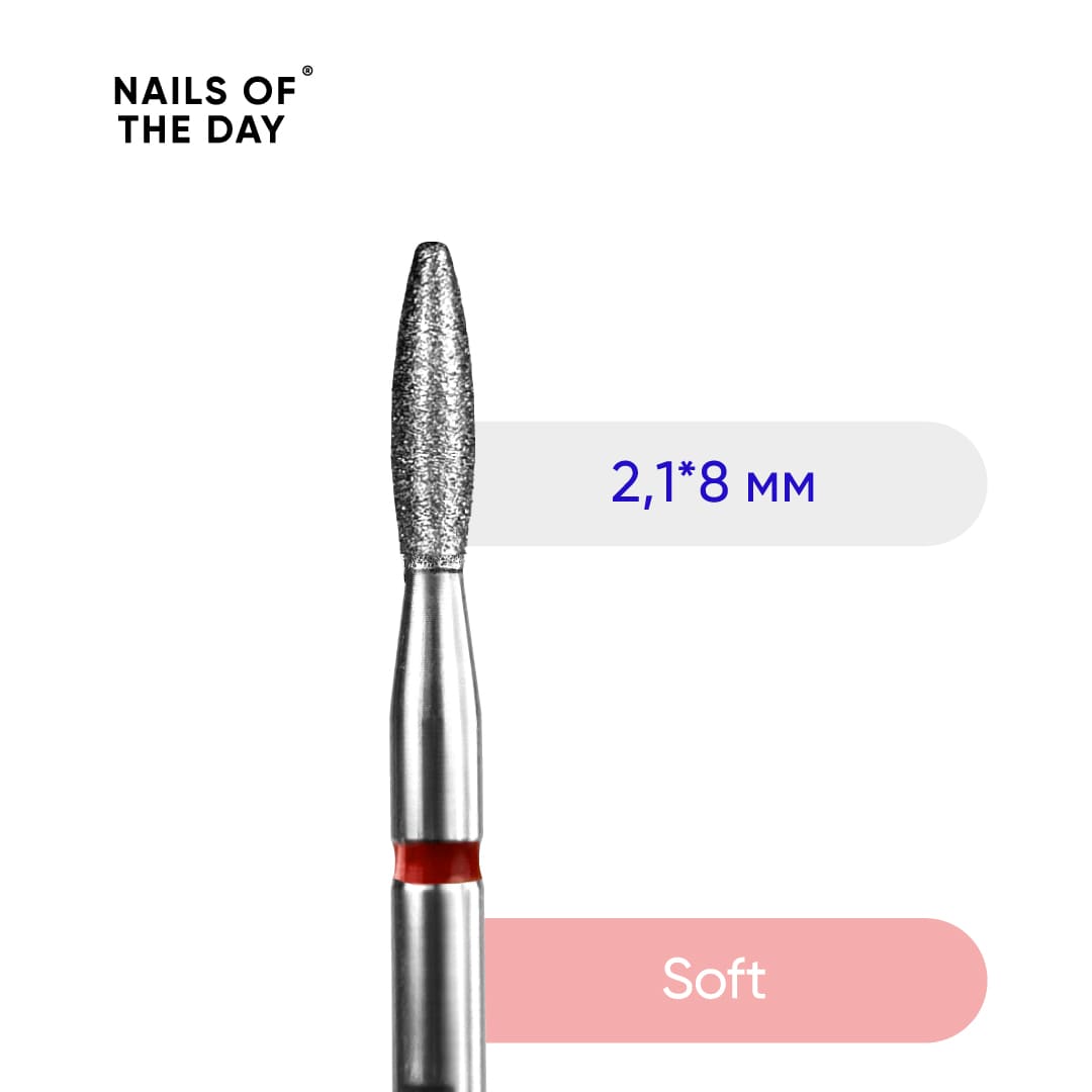 Nailsoftheday Diamond flame cutter 2.1*8 mm, red (rounded nose)