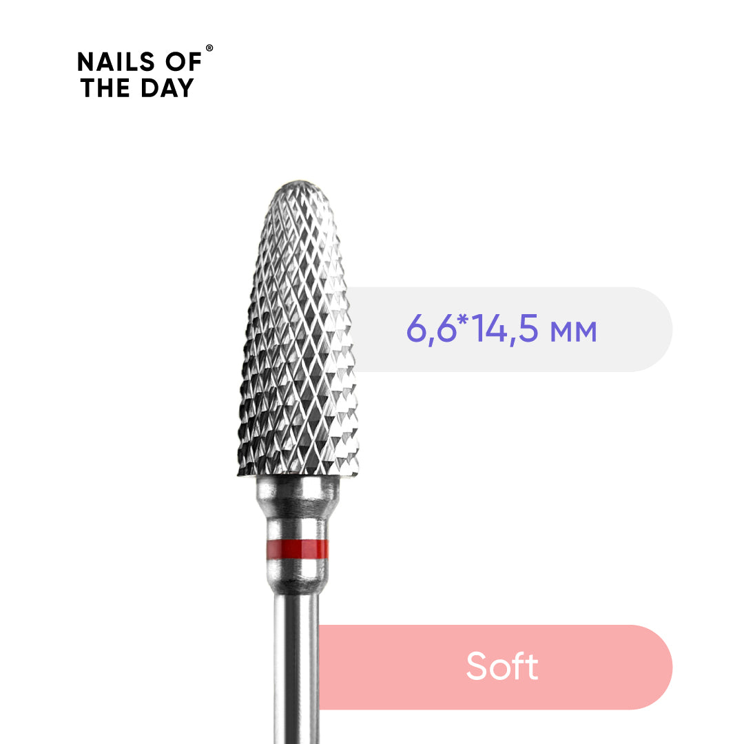 NAILSOFTHEDAY Carbide Nail Drill Bit Corn Red – Hartmetallfräser „Maisform“, rote Kennzeichnung, 6,6 × 14,5 mm